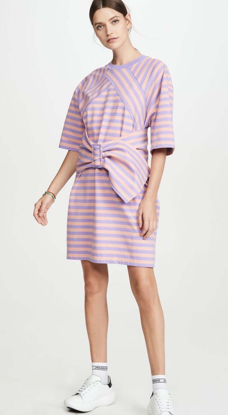 Marc Jacobs Pink Lavender Belted Oversized The Striped T-Shirt Dress Size XS/S
